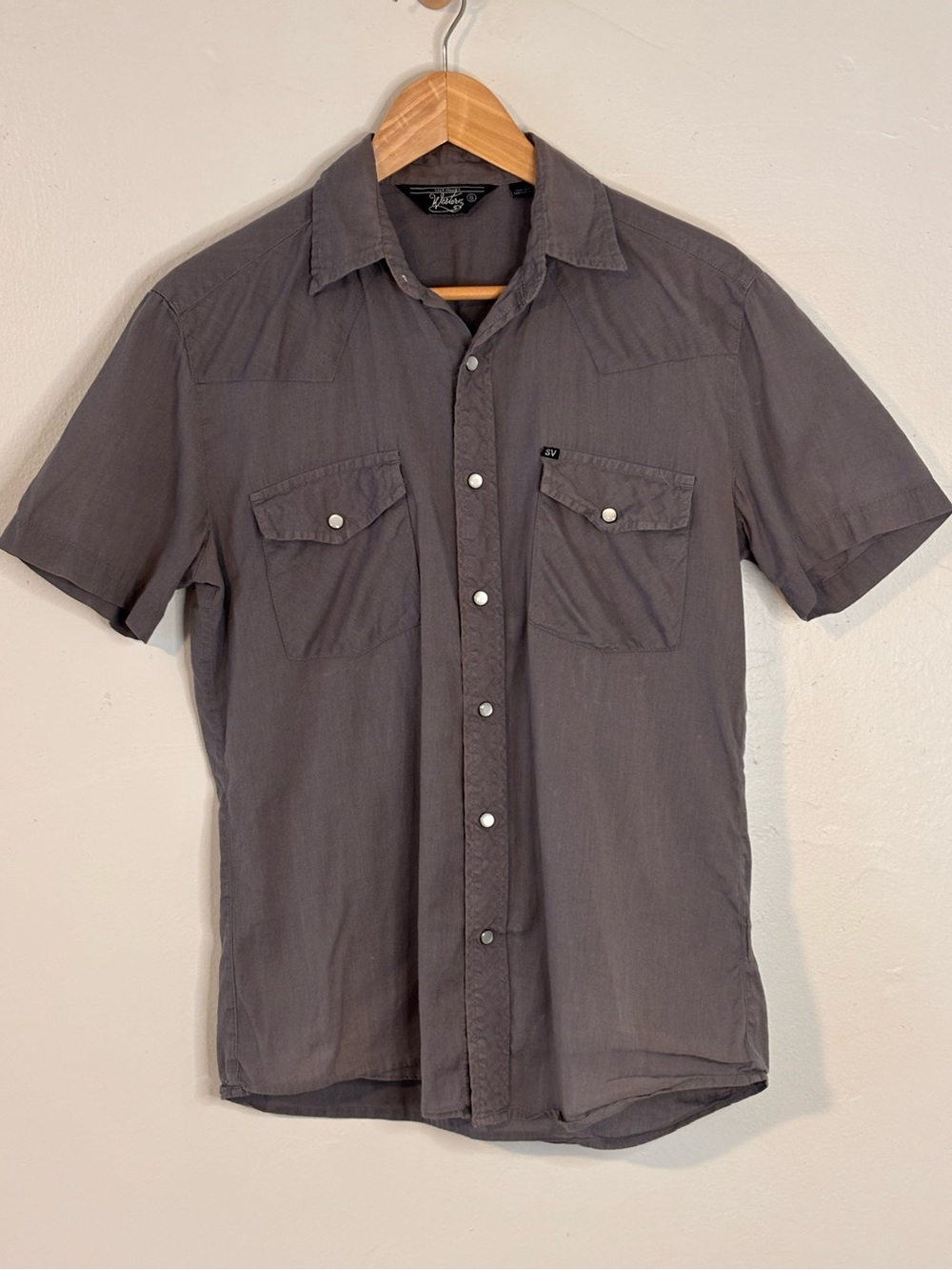 Salt Valley Western Men's Small Grey Button-Up Shirt with Pearl Snap Front